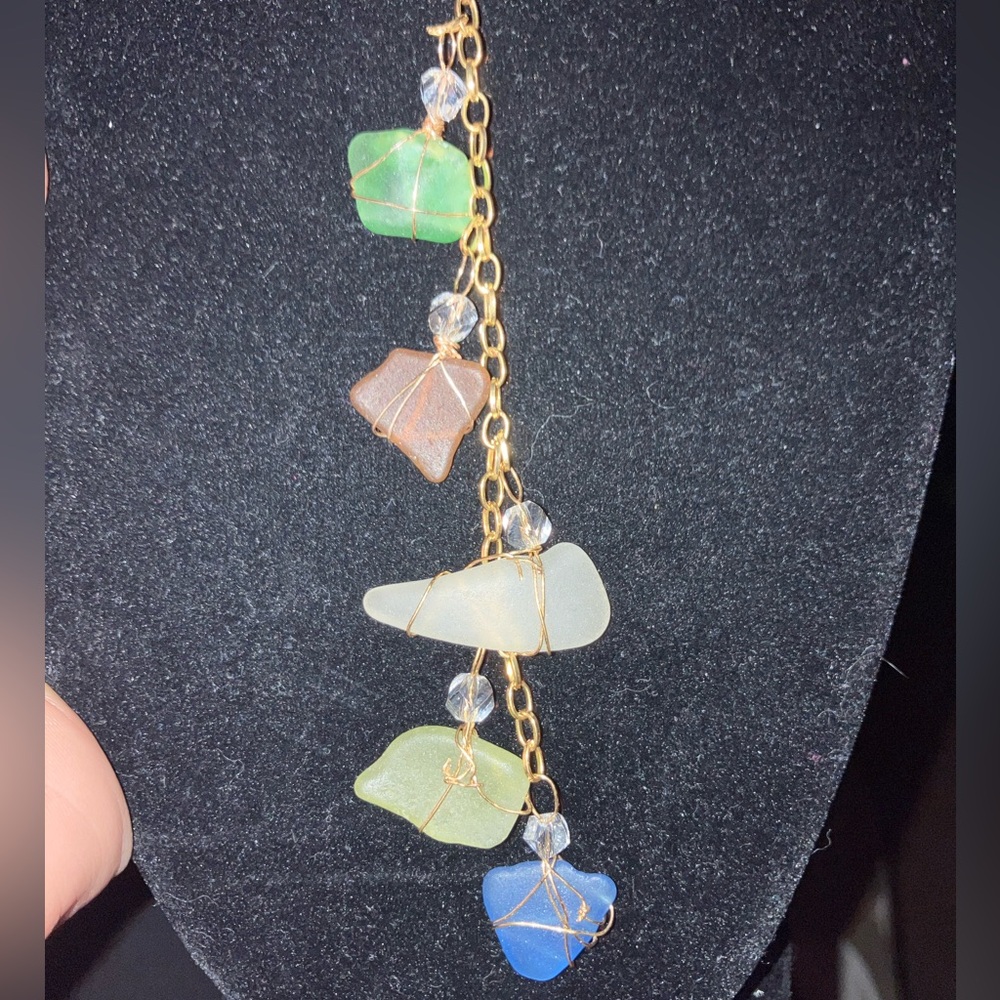 #8Handmade hanging sea-glass necklace